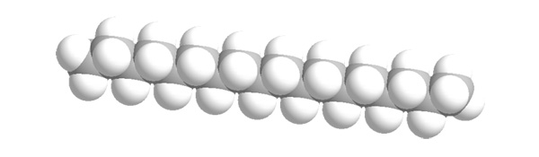 Waxes from plants and animals have different structures. Here is a molecule similar to wax, C18H38— a material that is normally a major component of the candle wax.